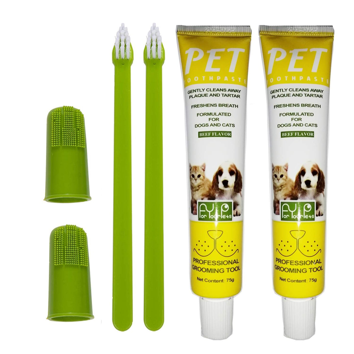 2 Pack Pet Toothbrush and Toothpaste for Dogs & Cats, Best Soft Silicone Pet Finger Toothbrush for Small Dogs Puppy Doggy, Dog Toothpaste Beef Flavor