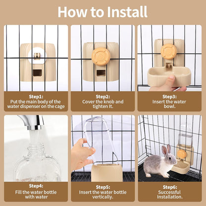 20oz Rabbit Water Dispenser, Small Animal Water Bottle No Drip for Guinea Pig, Rabbit, Gravity Cage Pet Water Dispenser for Cats Puppy Ferret (Khaki)