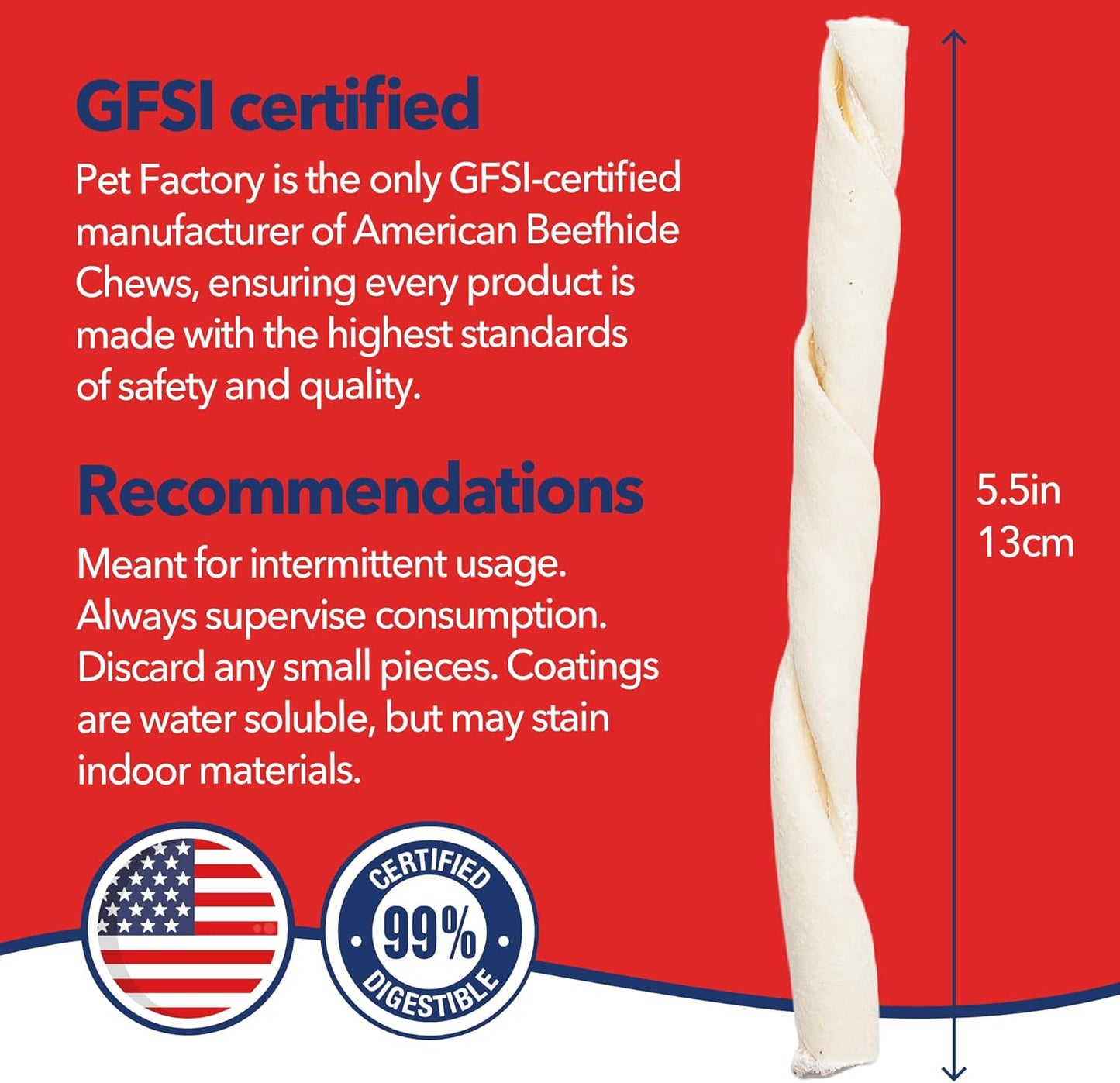 Pet Factory American Beefhide 5" Twist Sticks Dog Chew Treats - Natural Flavor, 1 lb