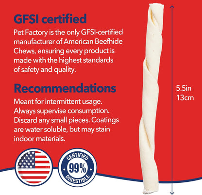 Pet Factory American Beefhide 5" Twist Sticks Dog Chew Treats - Natural Flavor, 1 lb