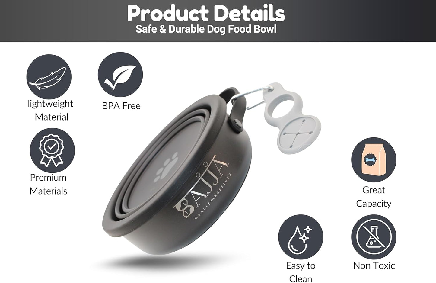 Black Slow Feeder 3-in-1 Travel Dog Bowl Set – 30 OZ Stainless Steel + 20 OZ Collapsible BPA-Free Silicone Bowl Lid | Silicon Slow Feeder Insert | Non-Slip, Anti-Choking|, Carabiner | We give Back