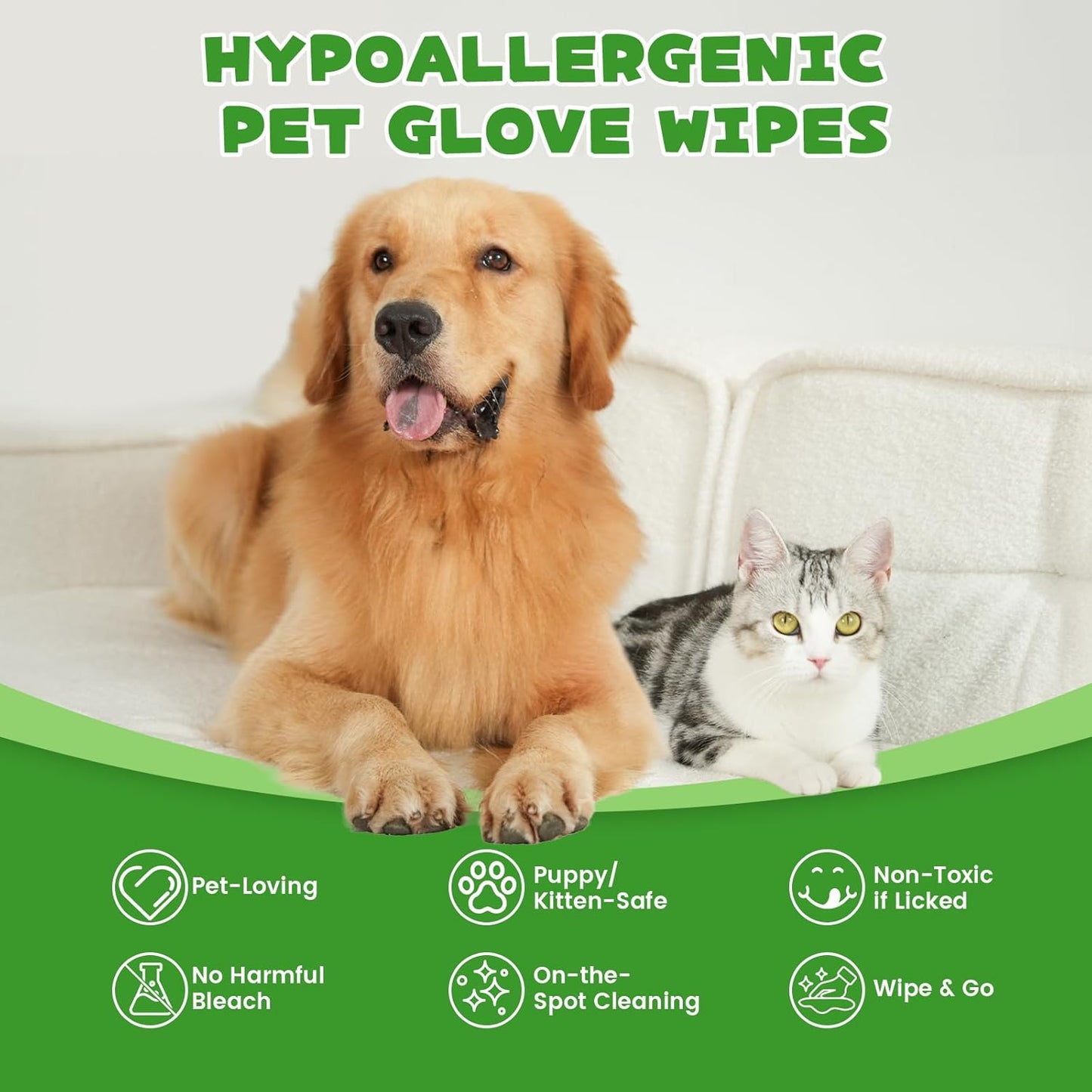 Pet Glove Wipes for Dogs & Cats,Shedding Control, Dander Removal & Paw Cleaning,Reusable Dry Wash Mitt for Daily Use, Travel Essentials for Pets