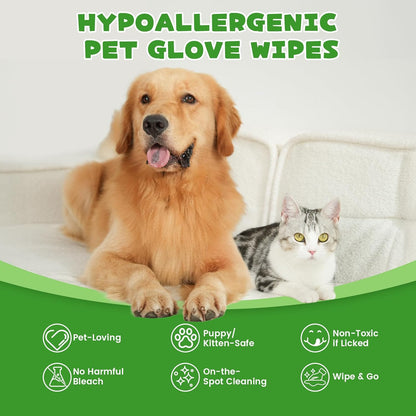 Pet Glove Wipes for Dogs & Cats,Shedding Control, Dander Removal & Paw Cleaning,Reusable Dry Wash Mitt for Daily Use, Travel Essentials for Pets