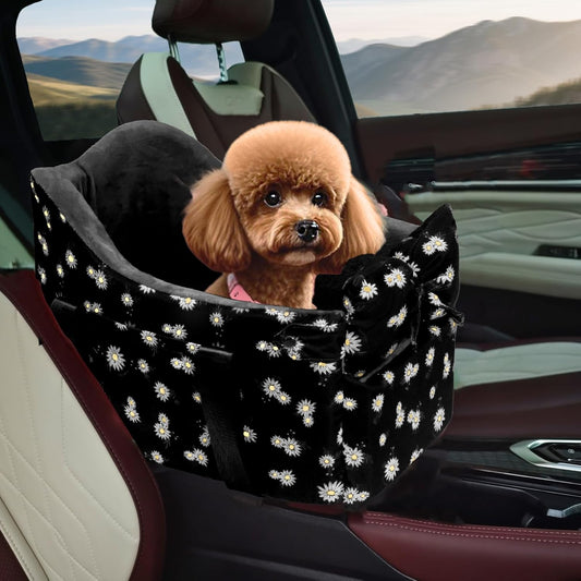 Cullaby Center Console Dog Car Seat for Small Dogs Chihuahua or Yorkie Anti-Anxiety Anti-Collapse Booster Armrest Pet Bed | Secure Portable Seat for Compact Cars (Black, Up to 11 lbs)