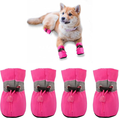 YAODHAOD Dog Shoes for Small Dogs, Puppy Dog Boots & Paw Protector for Winter Snowy Days, Anti-Slip Sole Dog Booties for Indoor Hardwood Floor 4PCS (Pink, Size: 4)