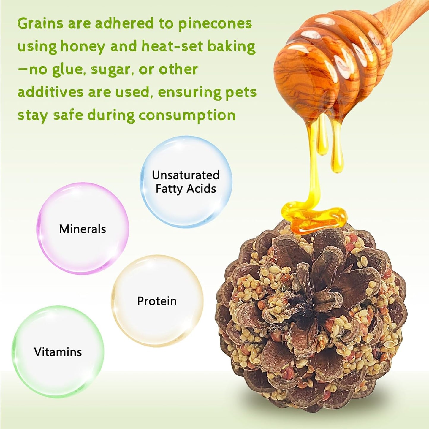 kathson Parakeet Treats, 2 Pcs Pine Cone Bird Chew Toys with Natural Grains, Parrot Snacks Bird Molar Toy Cage Enrichment Foraging Toys for Cockatiels Conures Lovebirds Budgies