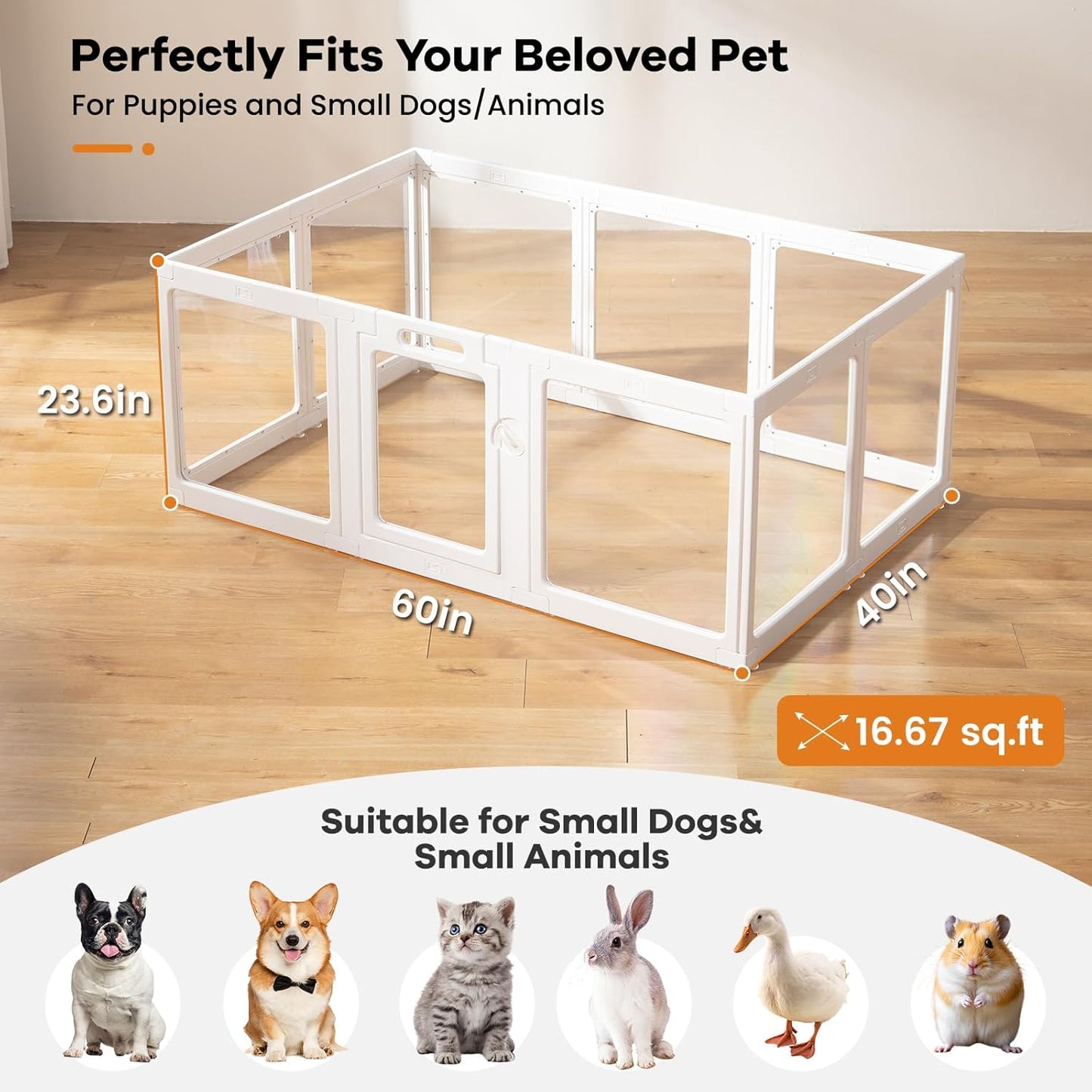 Clear Acrylic Dog Playpen Indoor, Puppy Cat Small Pet Play Pen, Pet Cat Playpen for Rabbits, Dog Fence Crate Kennel Whelping Cage (White, 10 Panel)
