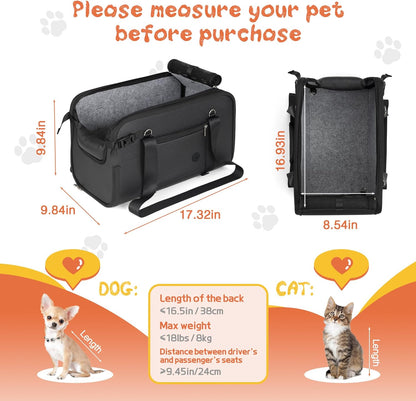 WOYYHO 18 lbs Console Dog Car Seat Luxury Center Console (Width >9in) Dog Car Bed Carseat with Soft Cushion and Safety Belt, Easy Install Stable No Shaking, Waterproof Anti-Slip PU Leather