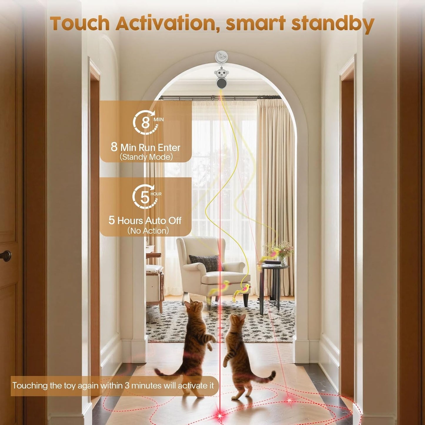 Interactive Cat Toys for Indoor Cats: 2 in 1 Laser Pointer Cat Toy with Automatic Flying Bird & Mouse Wand, Smart Motion Mode Adjustable Speed, USB Rechargeable Safe for Bored Kittens and Adult Cats