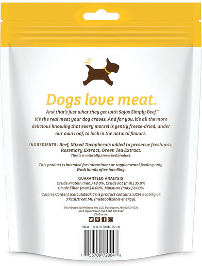 SOJOS Natural Pet Food Simply Beef Freeze-Dried Dog Treats, 4 oz, Yellow