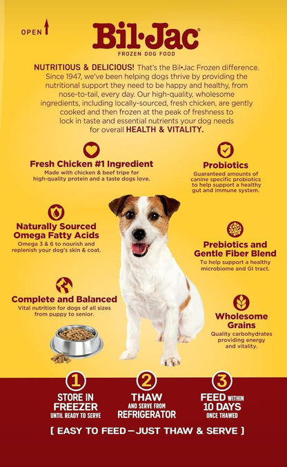 Bil-Jac Frozen Dog Food 5lb (Pack of 4) - Soft Dog Food Small Bites with Real Chicken, Probiotics, Prebiotics, Omega 3-6 for Healthy Complete Meal, Dog Food Topper or Treat