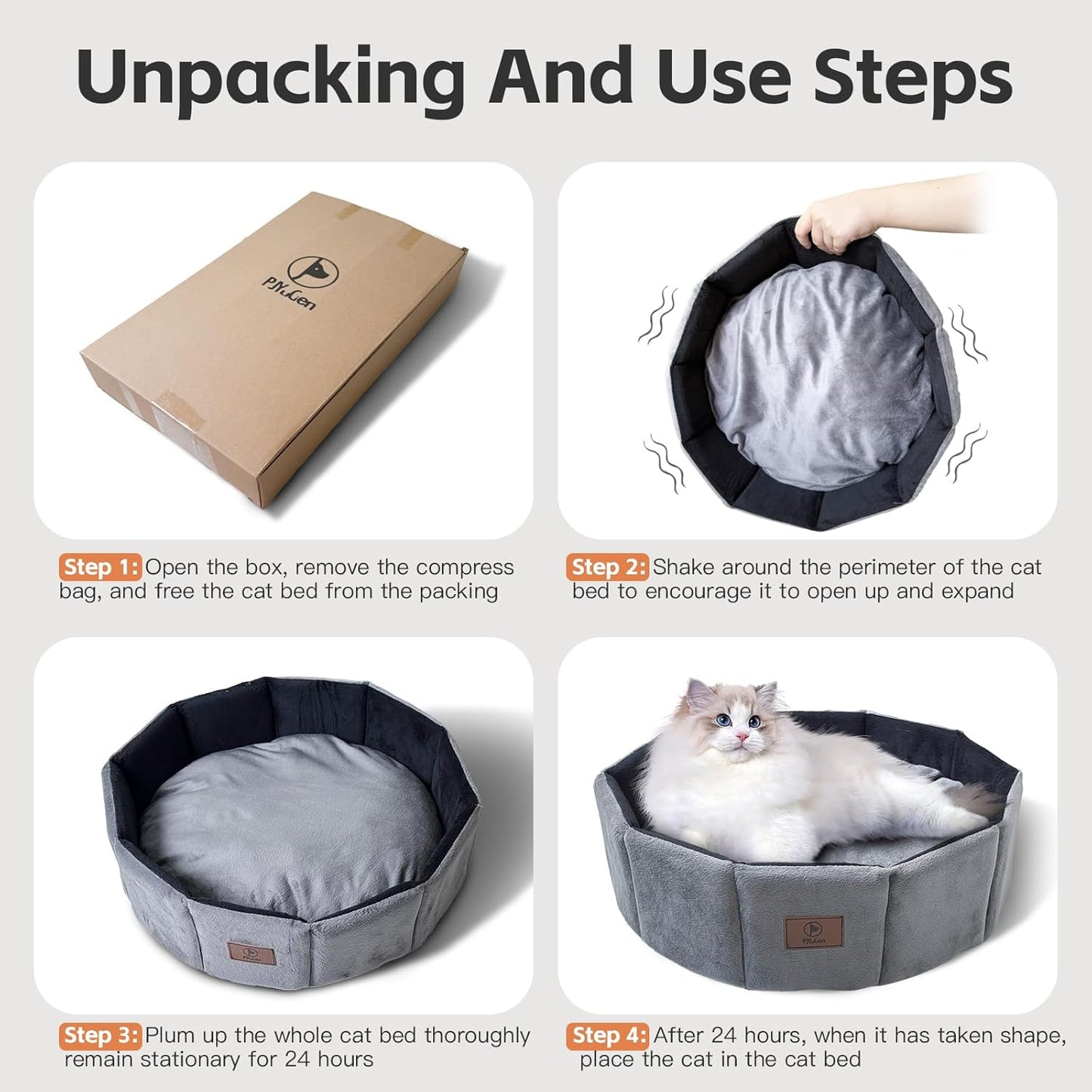 PJYuCien Cat Bed Kitten Bed, Washable Round Cat Beds for Indoor Cats, Super Soft Faux Rabbit Fur Small Bed for Puppy and Kitten, Fluffy Inner Mat Filling Memory Foam with Anti-Slip Bottom (Gray)