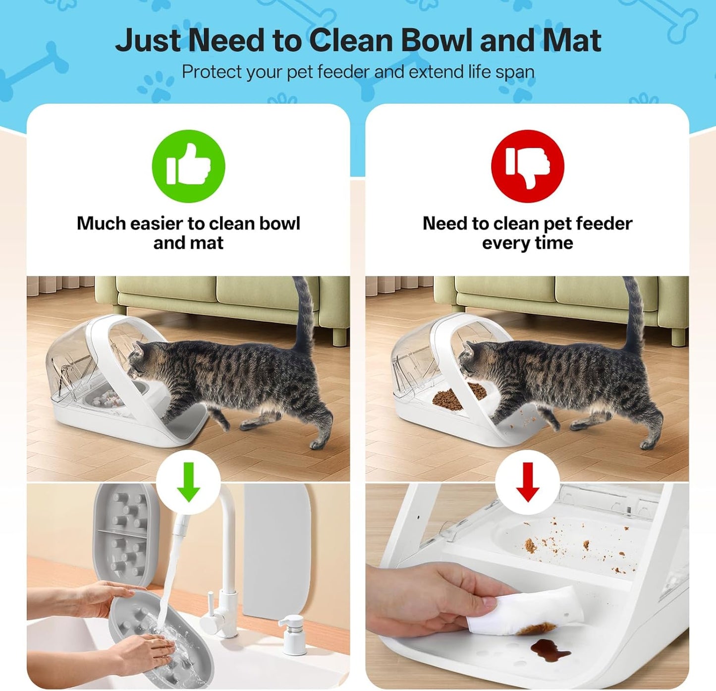 Cat Slow Feeder Bowls and Mat Set for Automatic Pet Care Feeder, YOIHABV 1 Slow Feed Single Bowl, 1 Puzzle Feeding Split Bowl, 1 Mat, Promote Healthy Eating, Non-Slip and BPA-Free, Easy to Clean