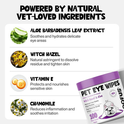 Dog Eye Wipes 100 Counts - Dog Tear Stain Remover for Dogs - Hypoallergenic Pet Eye Cleaner Wipes for Dogs & Cats