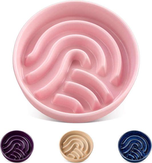 vancasso Slow Feeder Dog Bowl, 0.6 Cup Ceramic Slow Feeding Food Dish for Small Breed, Puzzle Dog Food Bowl for Fast Eater, Pink