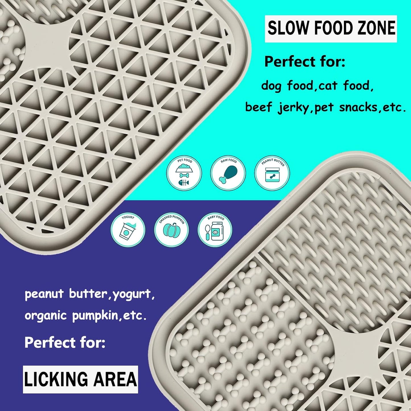 Lick Mat for Dogs, Dog Lick Mat with Suction Cups for Anxiety, Peanut Butter Dog Licking Mat Slow Feeder Dispensing Treater Lick Pad for Dogs Cats Grooming Bathing and Training (Grey)
