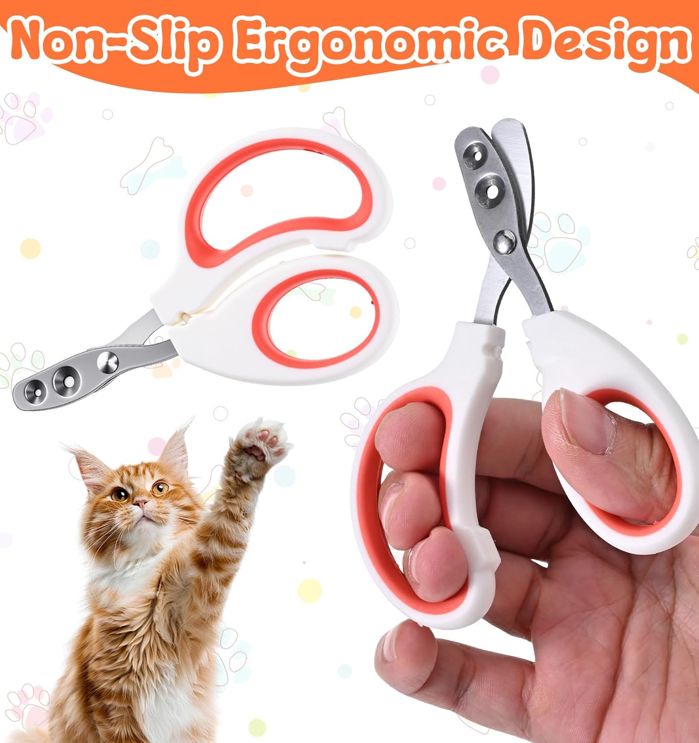2Pcs Pet Nail Clippers, 2Pcs Kitten Nail Clipper with Guard for Cats Dogs Small Animal Claws Trimmer Ideal for Bearded Dragon Cats Rabbit, Non-slip Handle & Stainless Steel Blades, Safe & Easy to Use