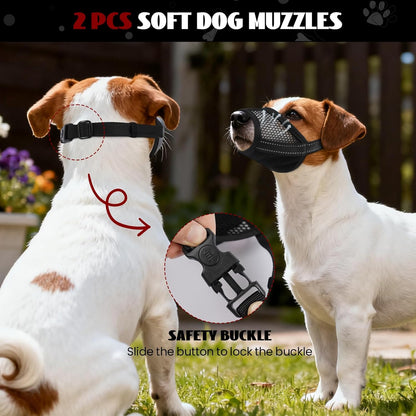 2PCS Dog Muzzles, Breathable Mesh Muzzle for Small Dogs, Adjustbale Soft Muzzle to Prevent Biting Barking Eating Chewing, Dog Mouth Guard for Grooming