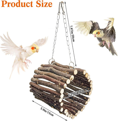 BNOSDM Wooden Bird Tunnel Parrot Swing Toys Natural Hanging Nest and 2 Pack Bird Perch Platform Stainless Steel Parrot Perches for Parakeets, Budgies, Conures, Cockatiels, Lovebirds