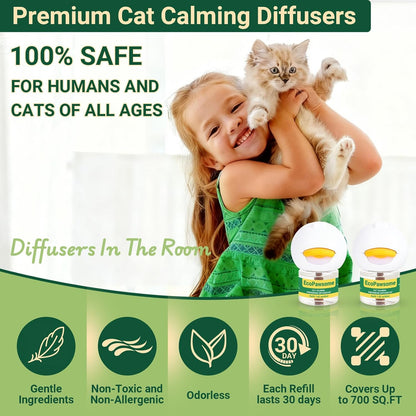 6 in 1 Cat Calming Pheromone Kit, 2 Pack Cat Calming Diffuser for Indoors Stress, 2 Pack Calming Collar for Cats to Comfort Anywhere, Dual-Action Calming to Reduce Anxiety,Scratching(120 Days Green