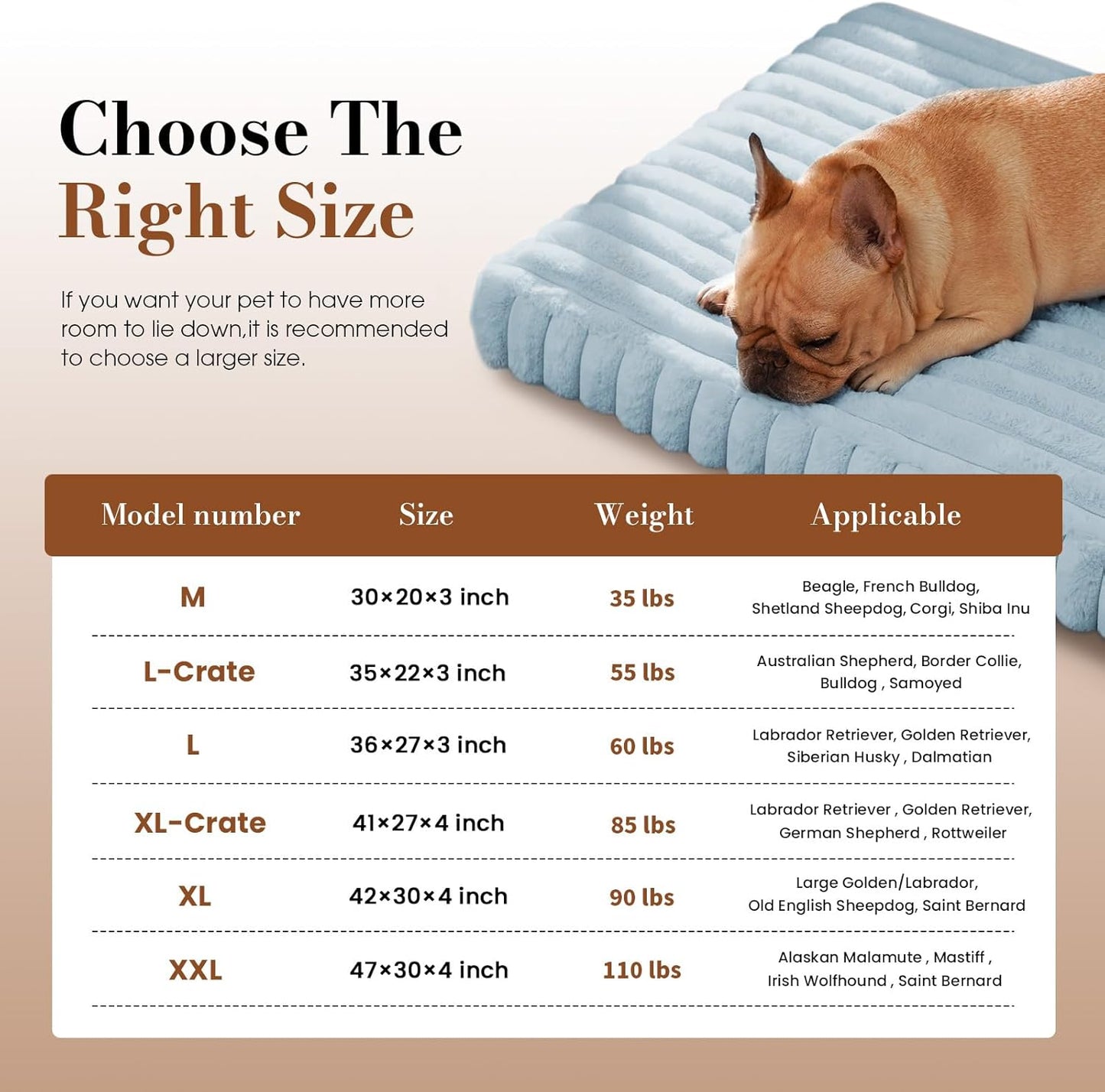 Extra Large Dog Bed for Crate, Orthopedic Dog Bed with Waterproof Lining, Soft Short Plush Surface & Egg Crate Foam, Machine Washable Pet Bed with Removable Cover & Anti Slip Bottom
