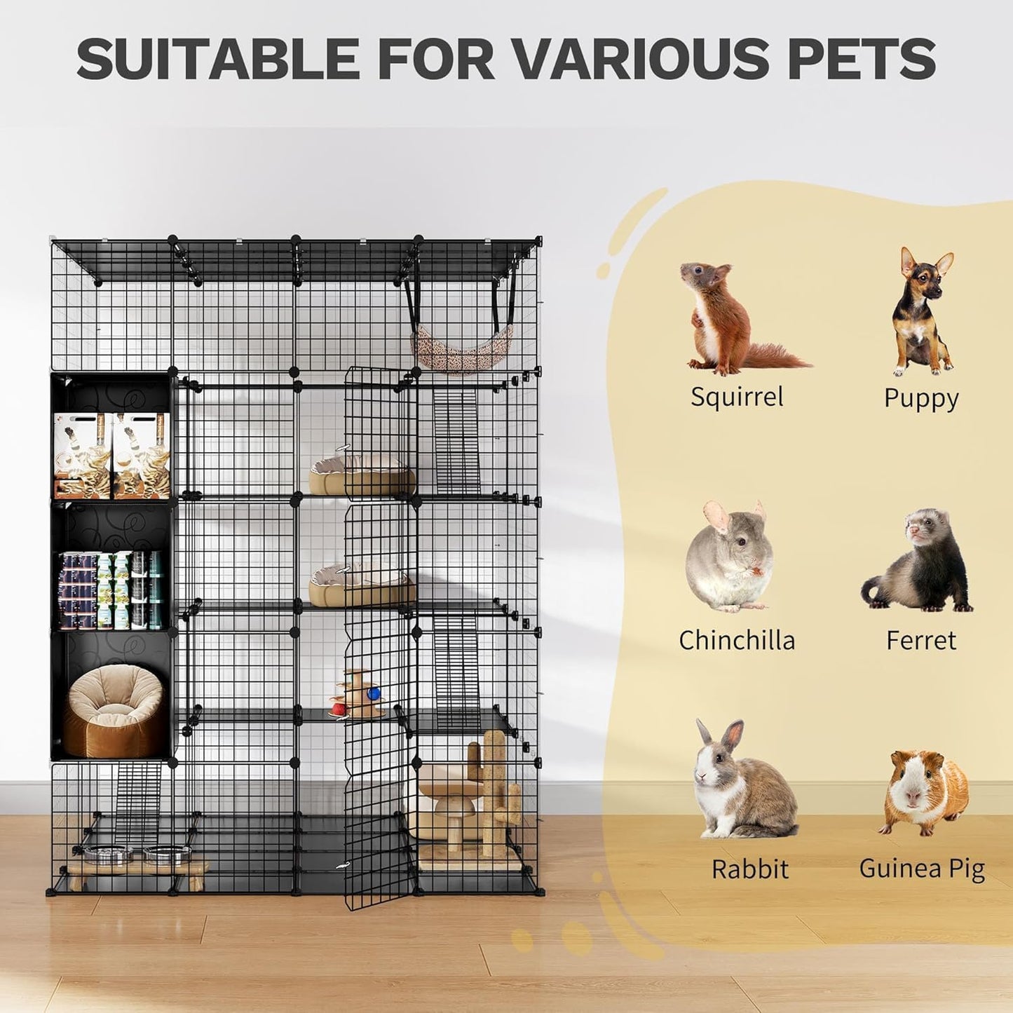 DWVO 5 Tier Large Cat Cage Indoor: Kitten Enclosure DIY Playpen Catio with Large Hammock for 1-4 Cats