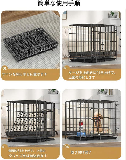 Foldable Metal Dog Kennel with Removable Leak-Proof Tray & Secure Lock - Portable Puppy Cage for Small Dogs, Cats, Rabbits | Travel Crate for Training, Home, Car, 19.6 * 13.4 * 16.1 Inch (White)