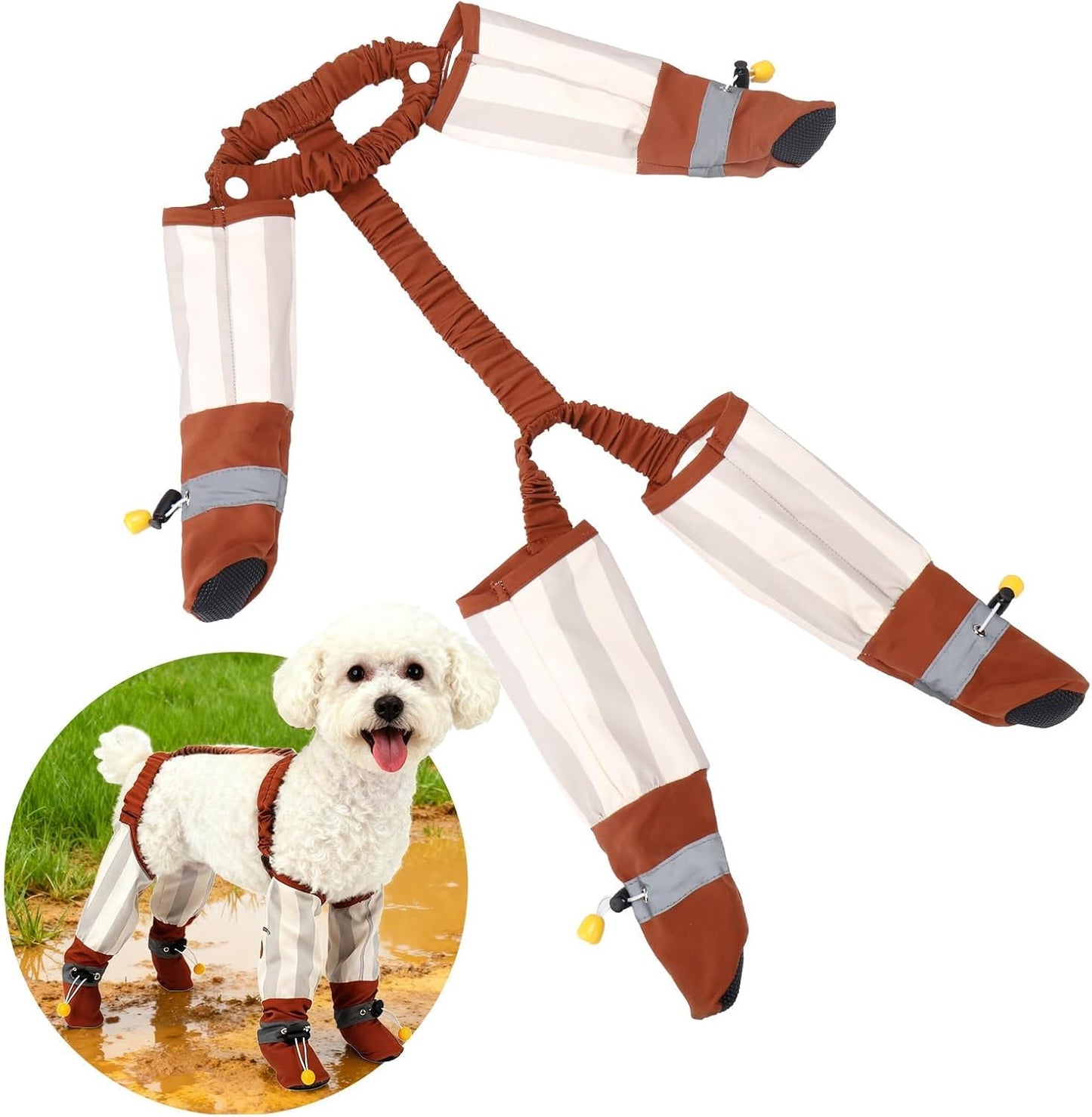 Mity rain Dog Suspender Boots for Small Dogs, Dog Boots with Elastic Strap Over-Back Naughty Dogs, Waterproof and Rubber Shoes for Anti-Rain, Snow, Winter and Keep Everything Clean