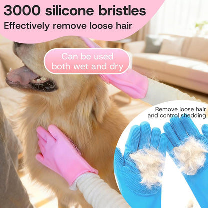 2-Pair Pet Hair Remover Glove for Dogs and Cats Washing, Grooming, & Deshedding – Multipurpose Silicone Dog Bath Gloves, Cat Brush Glove Mitt for Pet Cleaning & Household Use (pink & Blue)
