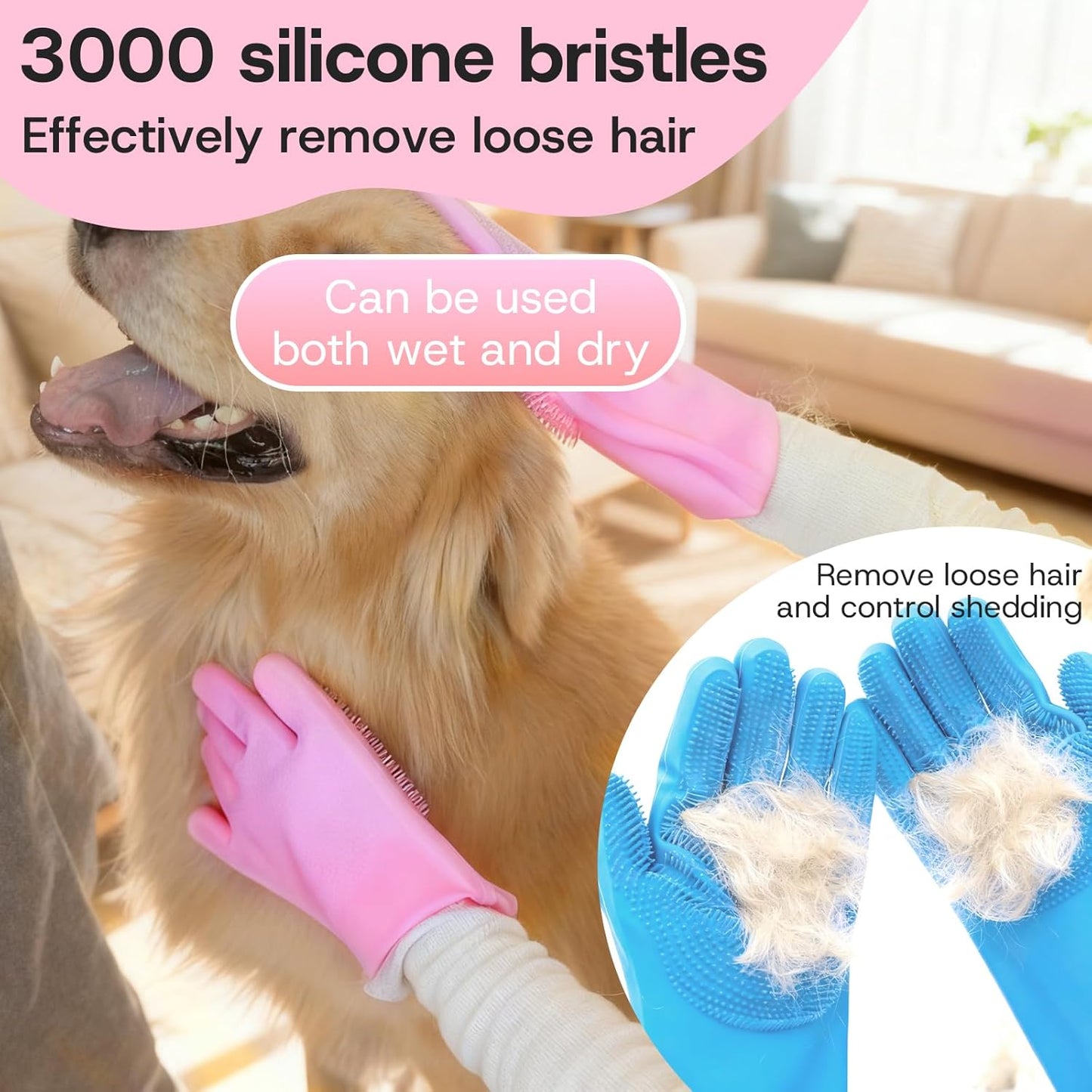 2-Pair Pet Hair Remover Glove for Dogs and Cats Washing, Grooming, & Deshedding – Multipurpose Silicone Dog Bath Gloves, Cat Brush Glove Mitt for Pet Cleaning & Household Use (pink & Blue)