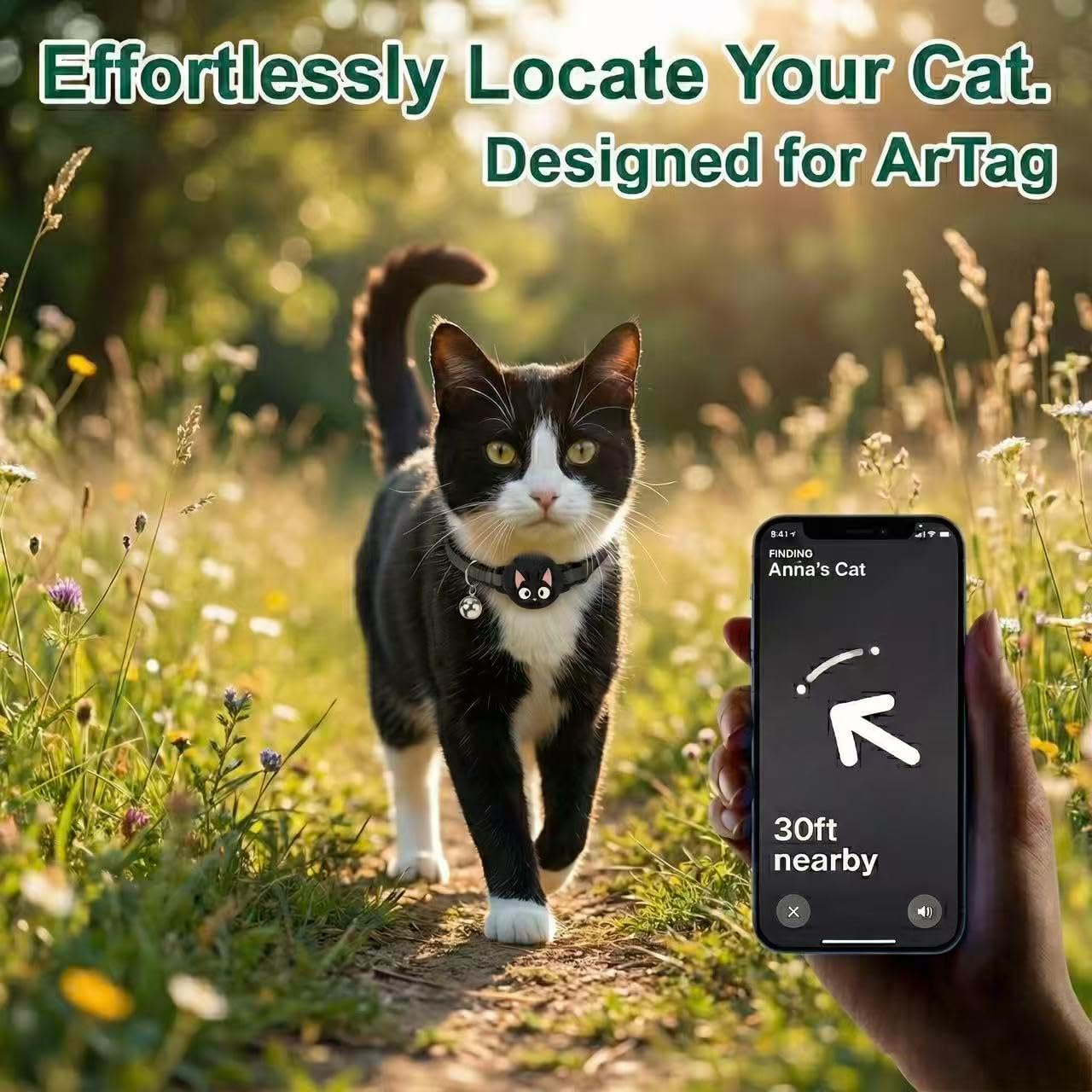 Reflective airtag cat Collar, breakawasy cat Collars witrh airtag Holder and Bell, cat Tracker Collar with Safety Elastic Band (Purple)