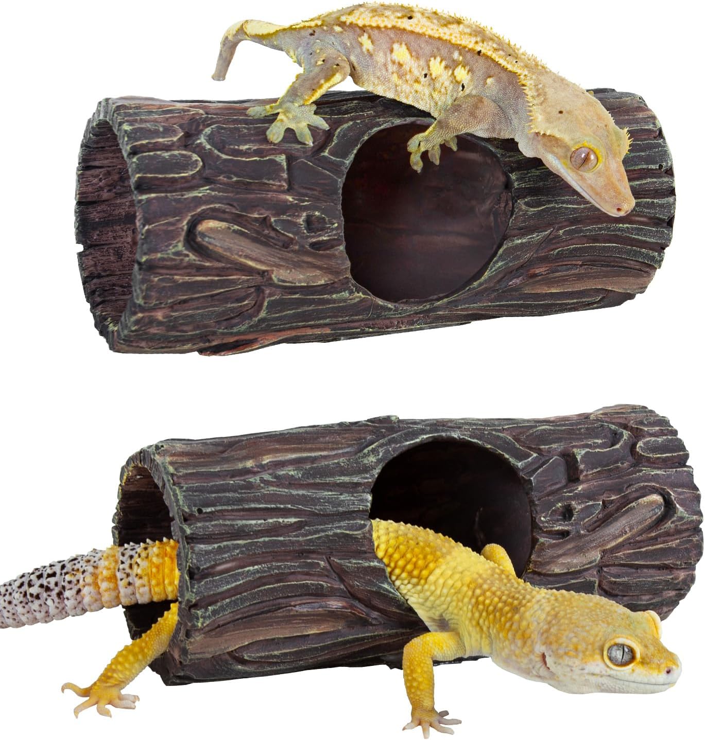 REPTIZOO Magnetic Reptile Hide Cave Resin Hollow Tree Trunk Hideout, Gecko Hide with Strong Magnetic Climbing Toy Reptile Tank Accessories for Crested Gecko,Lizard, Terrarium Decor