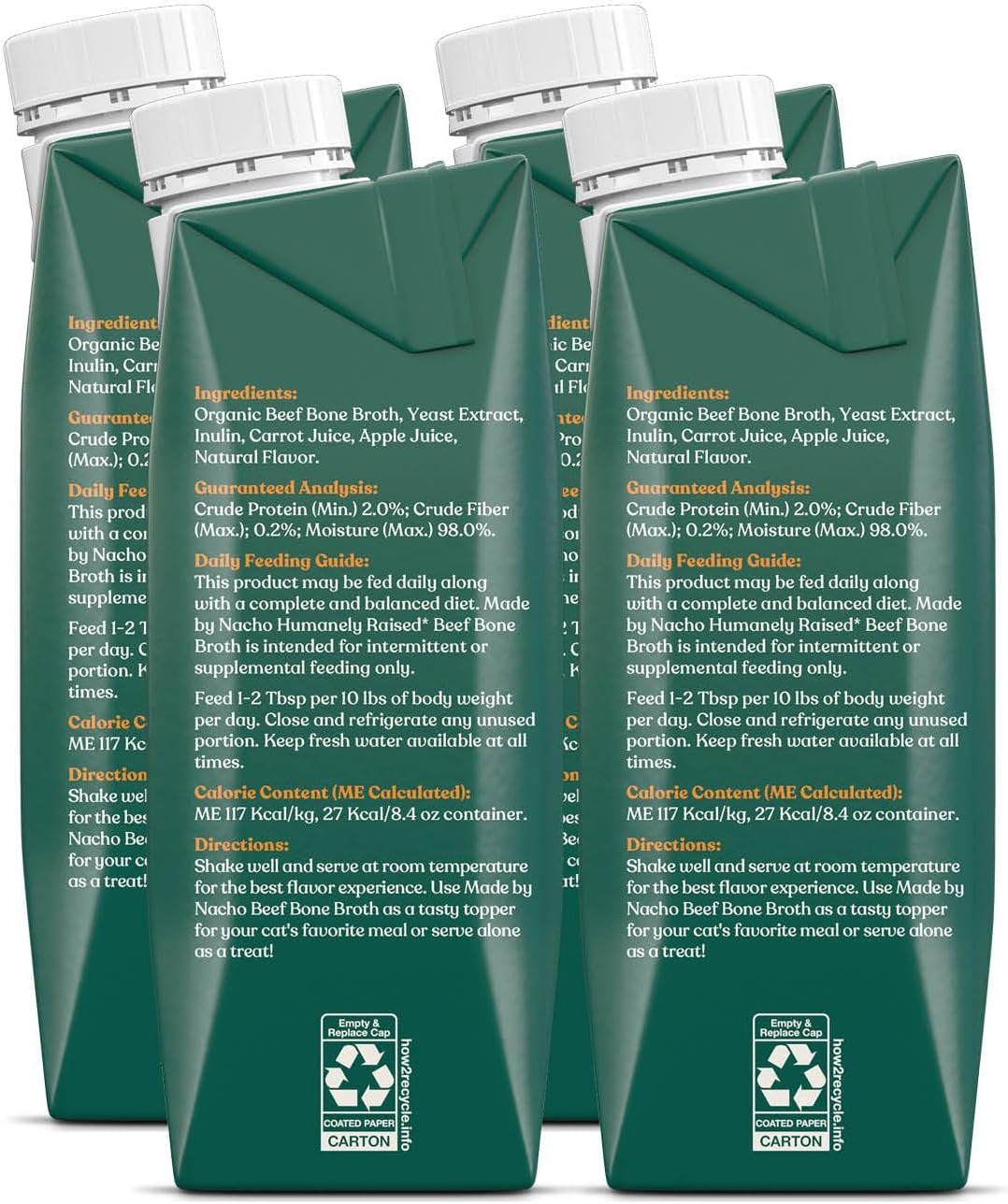 Made by Nacho Bone Broth Cat Food Topper for Hydration and Picky Eaters - Add Protein and Flavor to Your Dry Cat Food – Supports Optimal Nutrition, Digestion, Skin & Coat, 11 oz. (Pack of 4), Beef