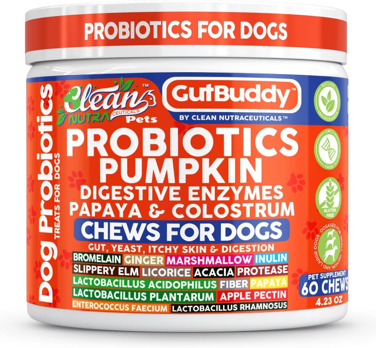 Gut Health Probiotics for Dogs + Pumpkin Colostrum Digestive Enzymes Ginger Slippery Elm Licorice Inulin Fiber Soft Chews Dog Probiotic Beef Flavor Digestion Supplement Treat Bites Large & Small Pets
