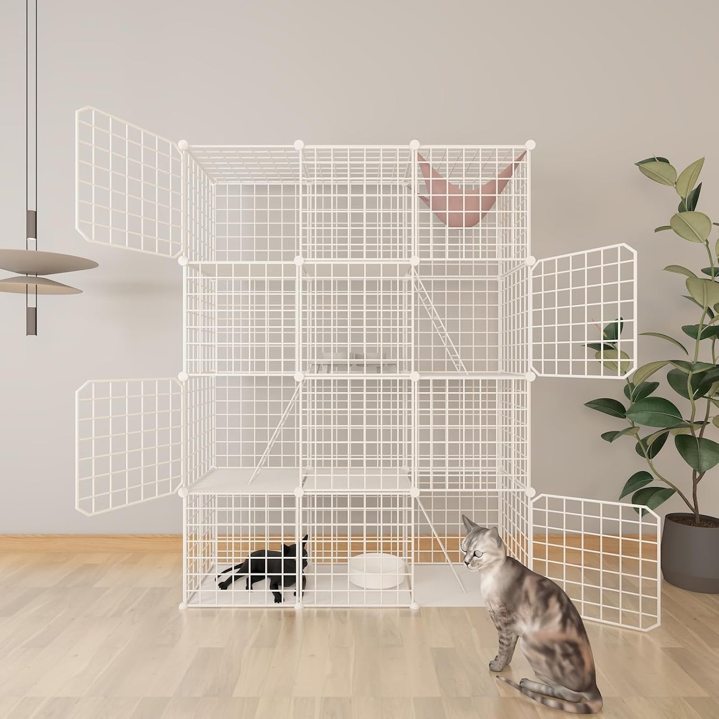 Cat Cages Indoor Enclosure with Plastic Platforms, Cat Playpen Catio Detachable Metal Wire Kennels Cats Crate Large Exercise Place Ideal for 1-3 Cats