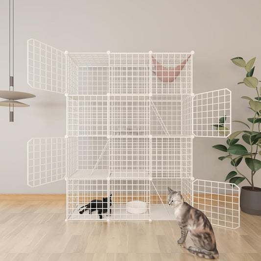 Cat Cages Indoor Enclosure with Plastic Platforms, Cat Playpen Catio Detachable Metal Wire Kennels Cats Crate Large Exercise Place Ideal for 1-3 Cats