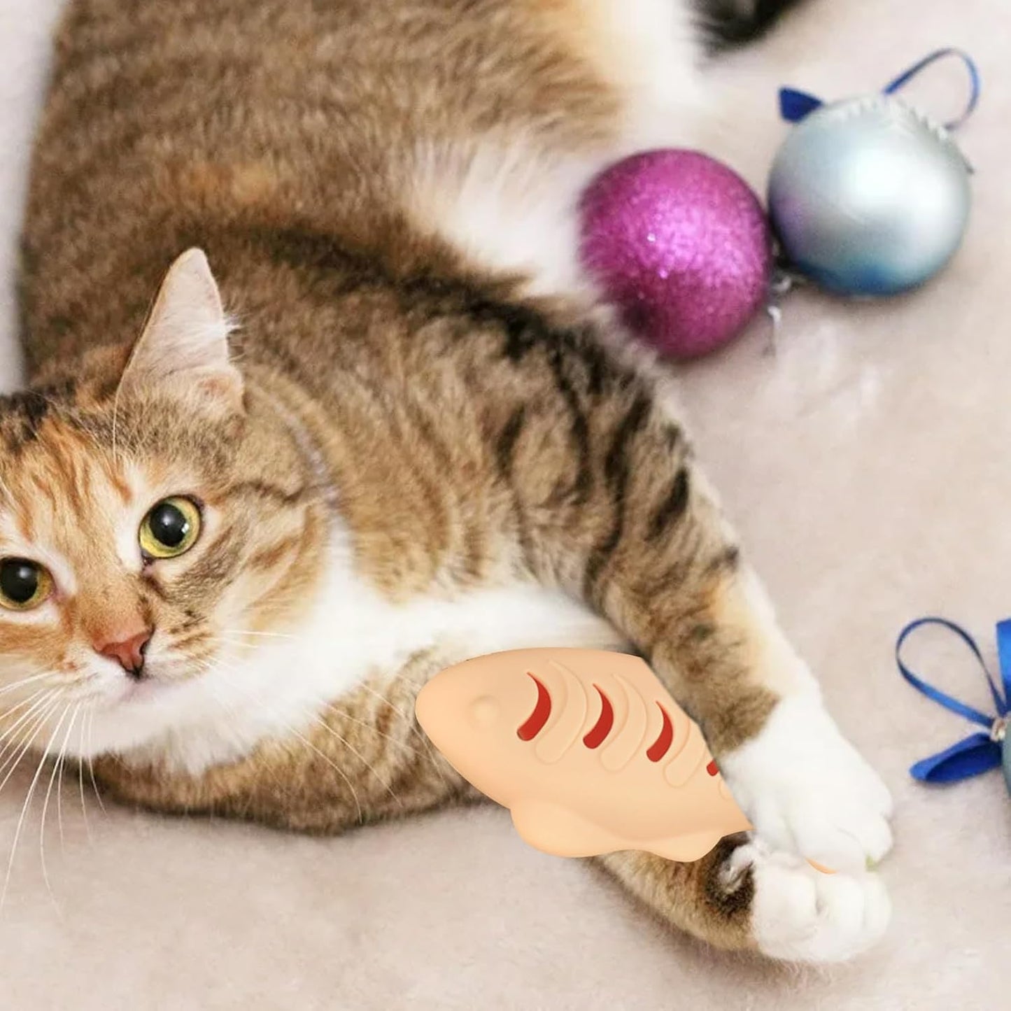 Fish Cat Toy – Silicone 118.6x57x47.2mm | Self Adjusting Aquatic Shaped Chewer, Catnip Scented Kitten Teaser, Interactive Bite Fun Pet Accessory | for Indoor Exercise Enrichment Training