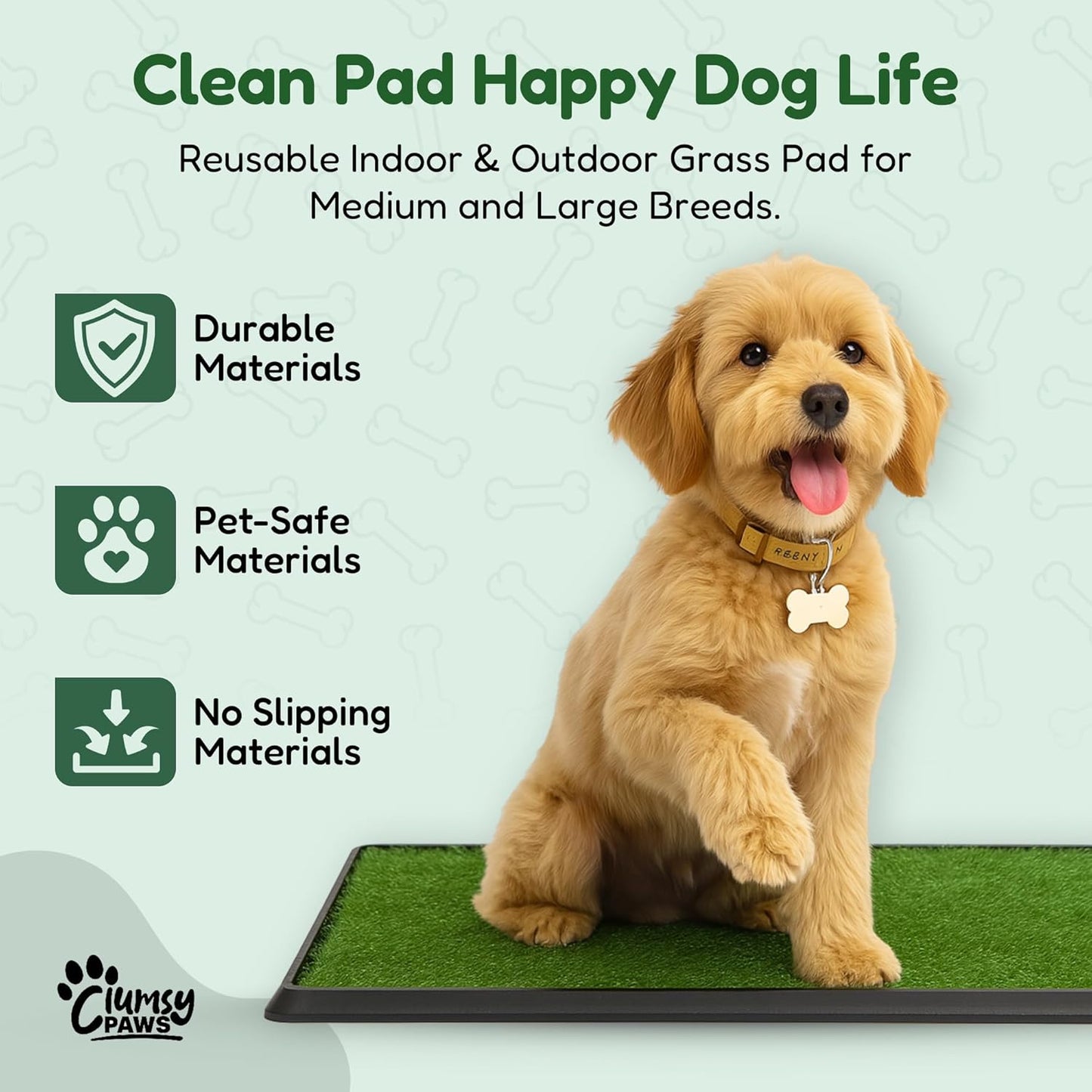 Dog Grass Pad with Tray, Large 30x20in Reusable Artificial Grass Pee Pad for Dogs & Puppy Potty Training Litter Box for Indoor & Outdoor Use
