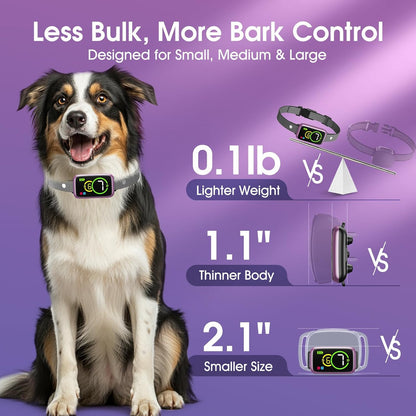 Smart Dog Bark Collar, Automatic Stop Bark Collar for Large, Medium, Small Dogs, Safe & Humane Barking Collar with Beep, Vibration & 7 Adjustable Sensitivity, Anti Barking Device IP67 Waterproof