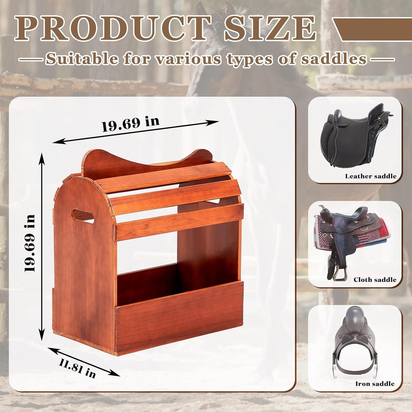 Eccliy Pine Wood Arched Saddle Rack Stand 20" x 12" x 20" Heavy Duty Portable Car Western Saddle Rack with Bottom Shelf Horse Tack Room Supplies Organization Display Saddles(Heightened Semicircle)