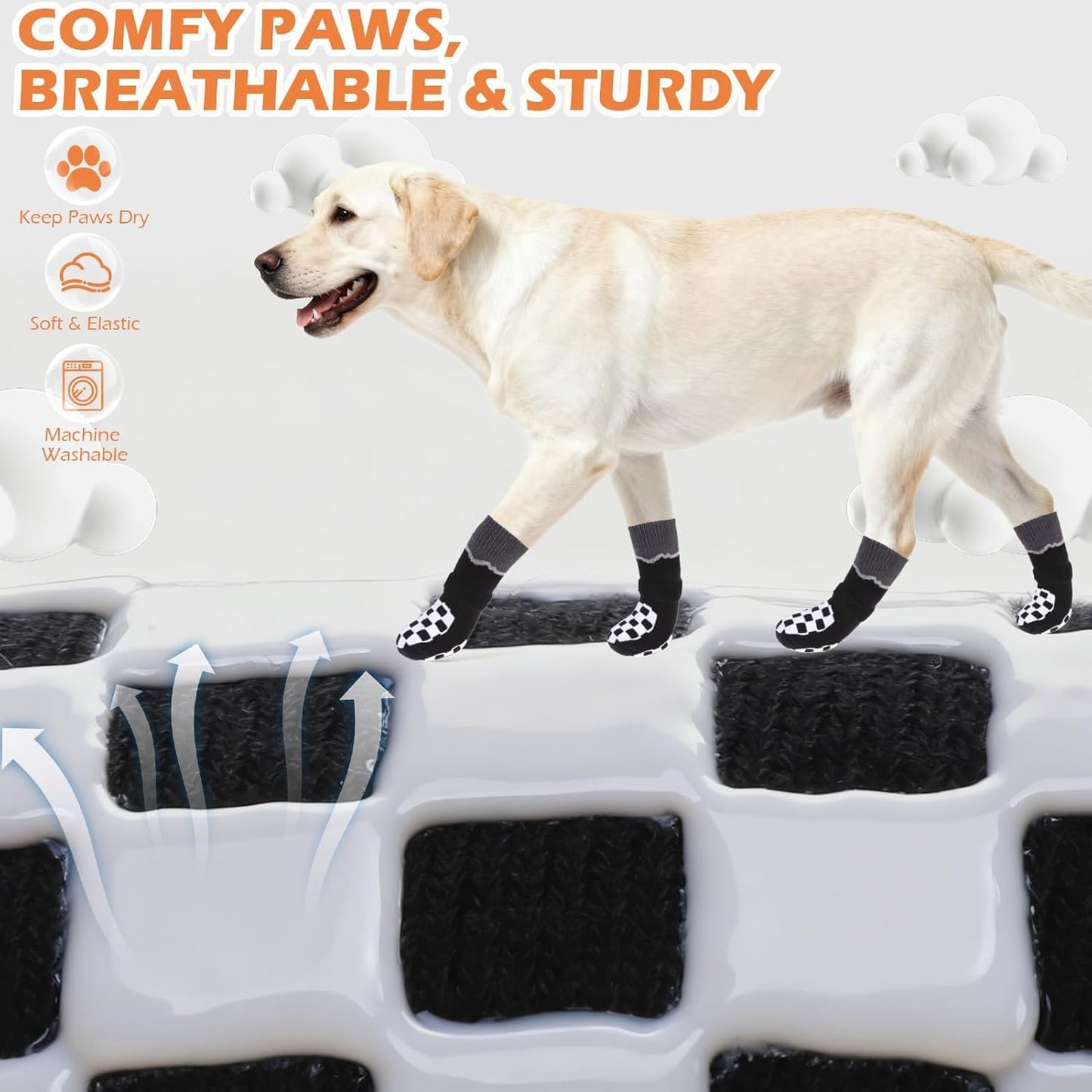 EXPAWLORER Dog Socks to Prevent Licking Paws with Grippers for Hardwood Floors Anti Slip, Reflective Dog Cold Winter Shoes Booties Boots & Paw Protectors with for Small Medium Large Senior Dogs L