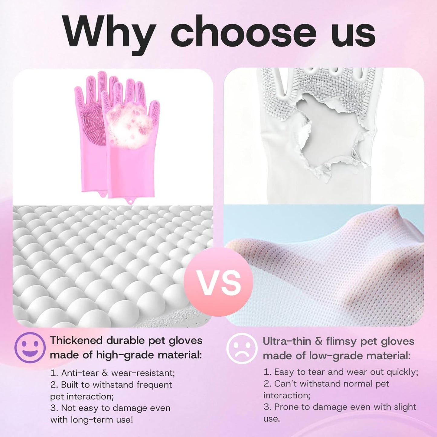 2-Pair Pet Hair Remover Glove for Dogs and Cats Washing, Grooming, & Deshedding – Multipurpose Silicone Dog Bath Gloves, Cat Brush Glove Mitt for Pet Cleaning & Household Use (pink & Blue)