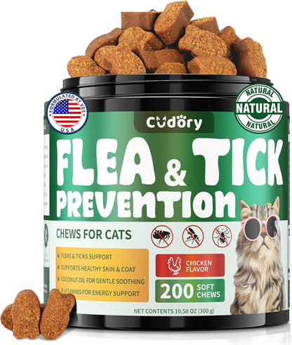 Flea & Tick Support for Cats, Fleas and Ticks Chews + Fleas and Ticks Drops Comfort Formula for Cat All Breeds & Ages