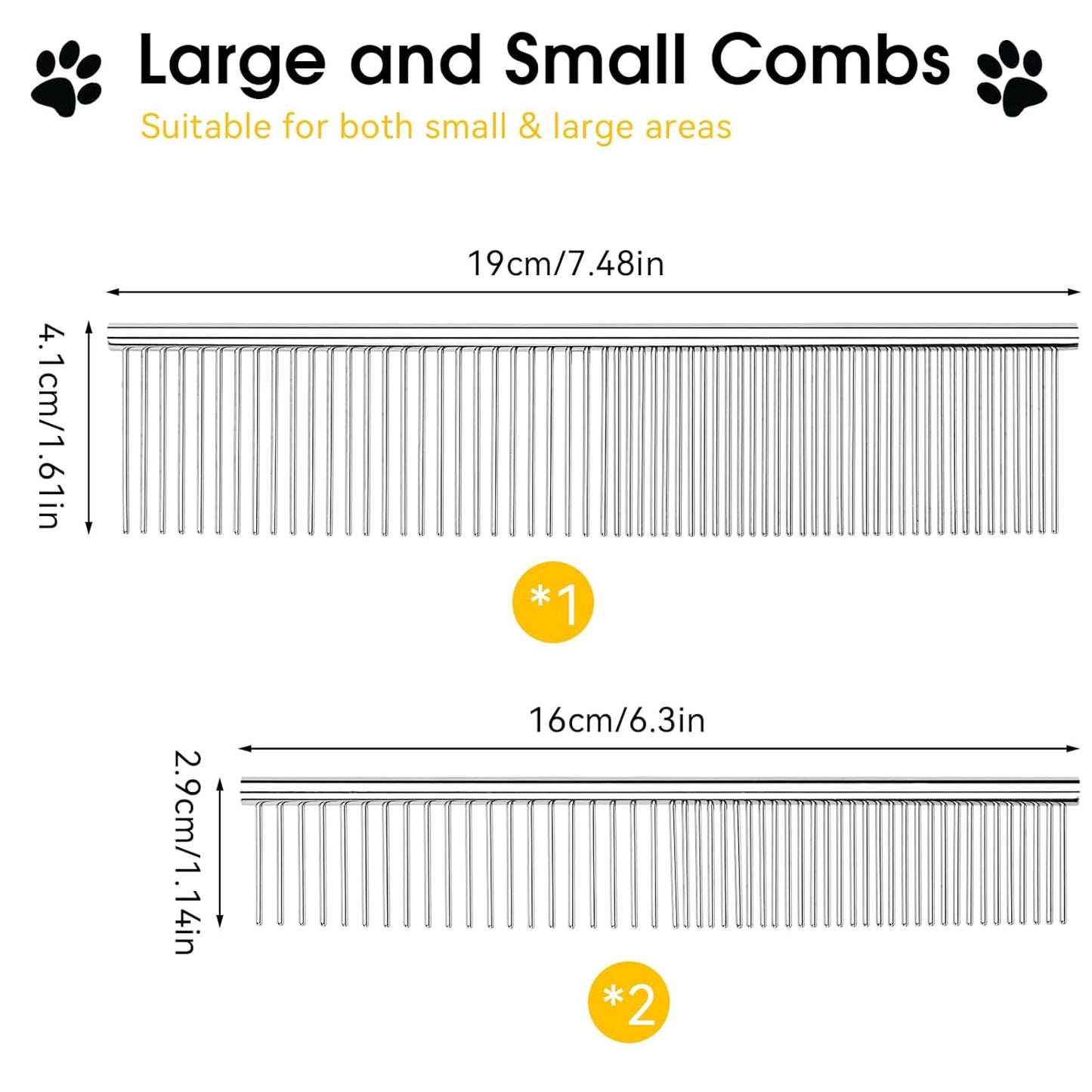 BEVTEE Dog Combs for Grooming Matting, 3 Pack Metal Comb for Pet Cat Greyhound Poodle Doodle, Removing Tangles & Knots, 6.3"/7.4"