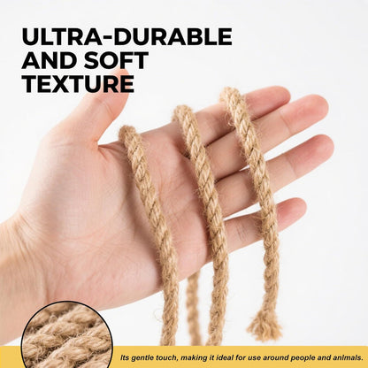 Jute Rope 49 Feet 8mm - Natural Heavy Duty Sisal Twine | Pet-Safe for Cat Scratch Posts, Crafts, Bundling & Hanging (Natural, 8MM-49FT)