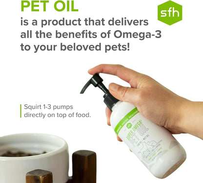 SFH Super Omega 3 + MCT Pet Oil | Fish Oil + Coconut Oil | for All Pets | Increases Energy, Supports Skin, Coat, Joint, Heart, and Immune System Health | Liquid Form Easy to Dispense (8 oz)