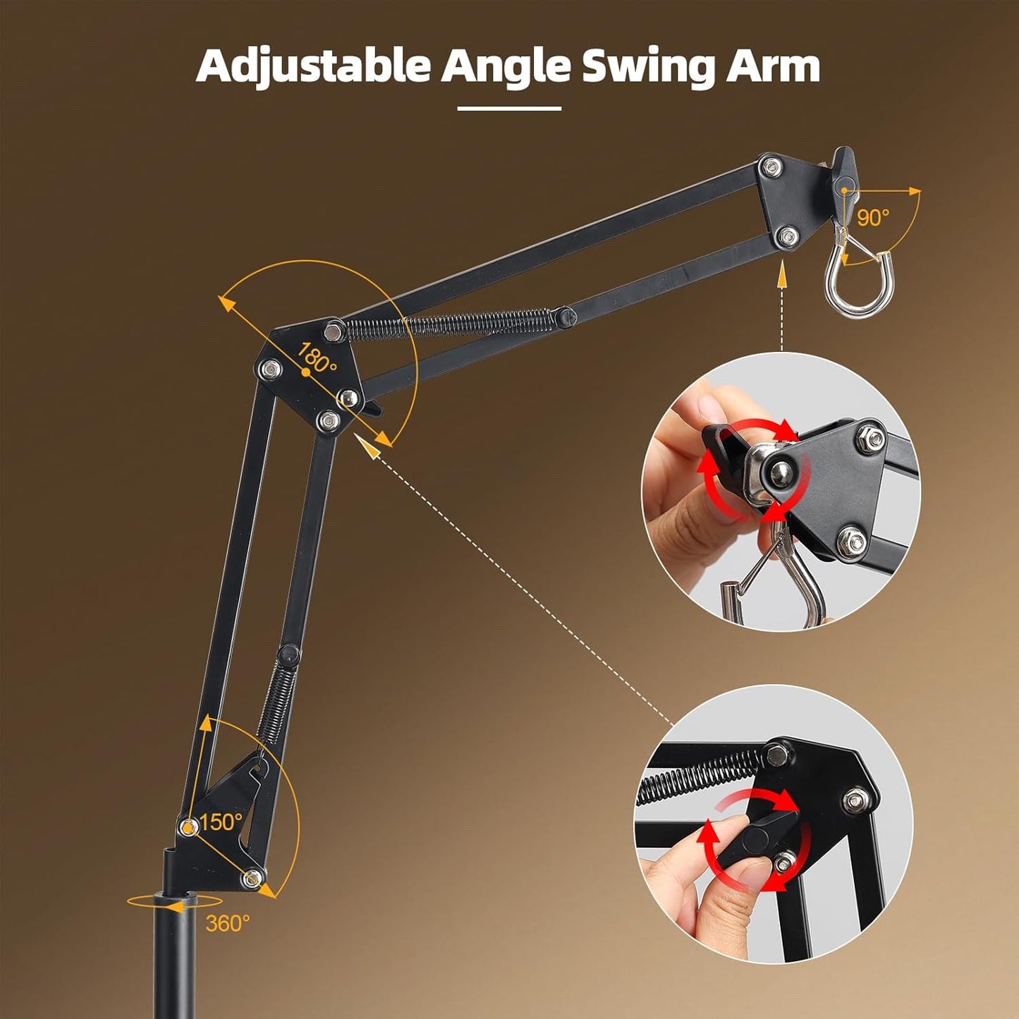 Reptile Lamp Stand, Adjustable 15-46 in Heat Lamp Stand, Metal Floor Light Holder with 180° Adjustable Swing Arm for Reptile Glass Terrarium Heating Light