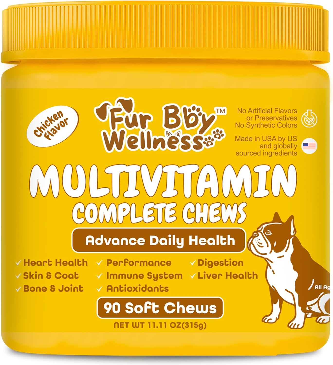 Daily Multivitamin for Dogs – Glucosamine Chondroitin, Probiotics & Omega Fish Oil – Supports Hip & Joint, Skin, Coat, Allergy & Immune Health – Vet Approved Chicken Chews, 90 Count