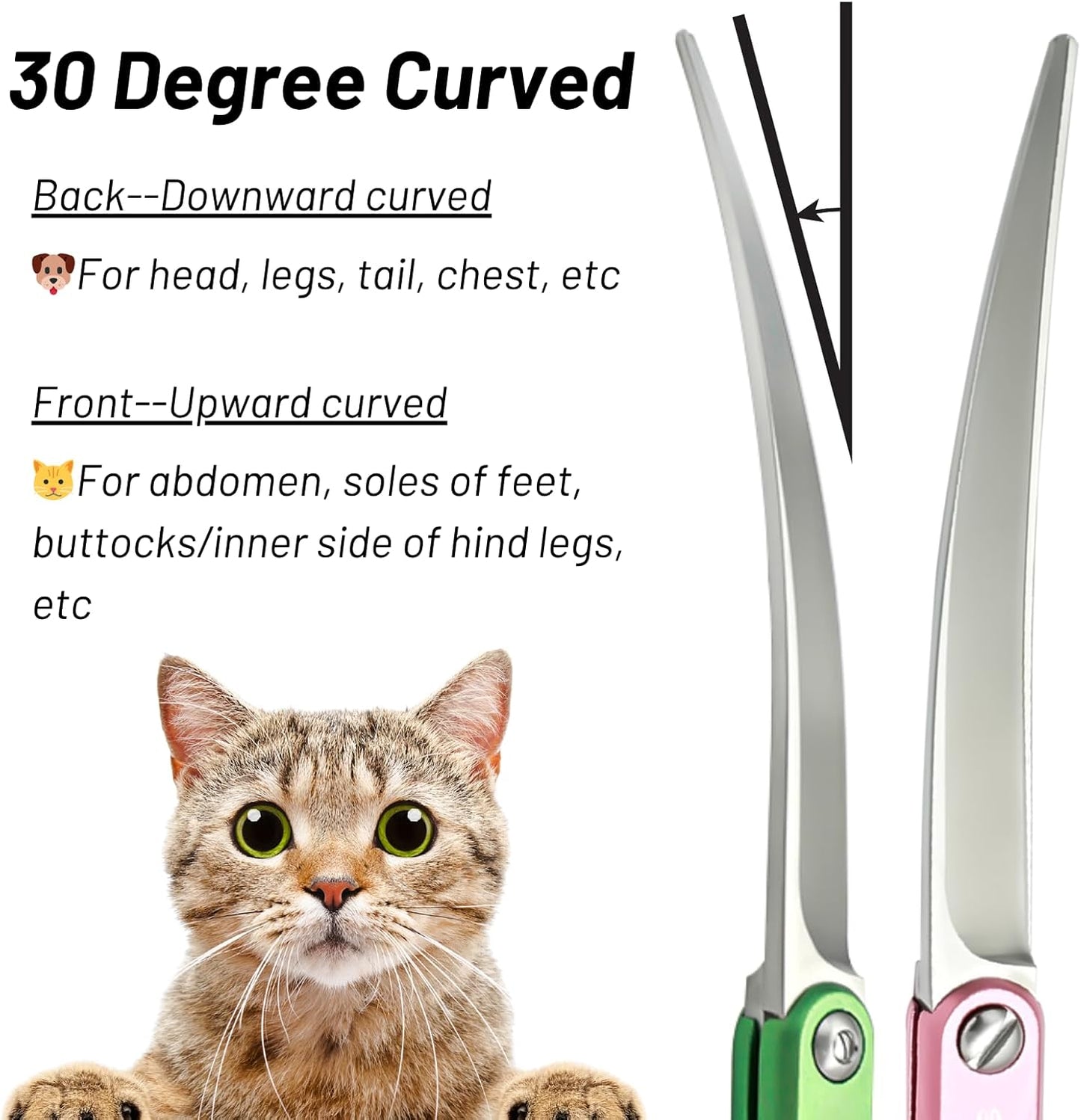 7.5in 24 Teeth Chunker & 6.75in Pink Curved Dog Grooming Scissors, Japan 30 Degree Bend, VG10 Steel Sharp Scissors for Dog Grooming, Professional Pet Thinning Shears for Dogs Cats on Face Paw