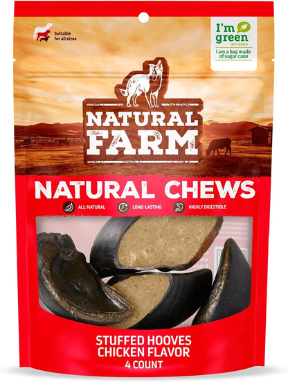 Natural Farm Chicken Filled Cow Hooves for Dogs (4-Pack), Long-Lasting Natural Hoof Beef Bone Treats, Best for Small, Medium & Large Dogs